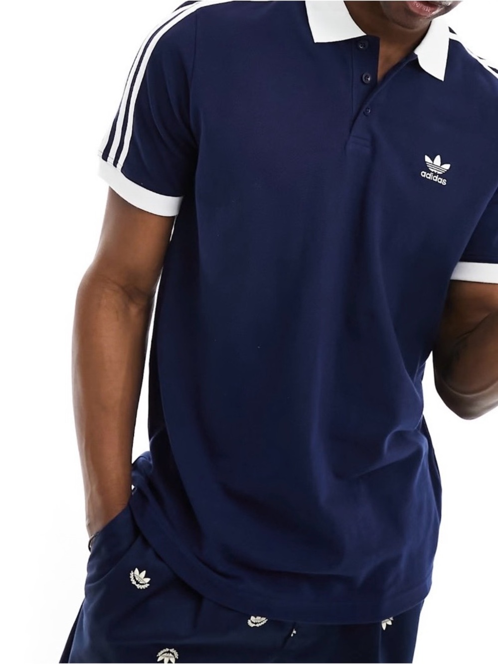 adidas Navy Polo with White Collar and Sleeve Trim